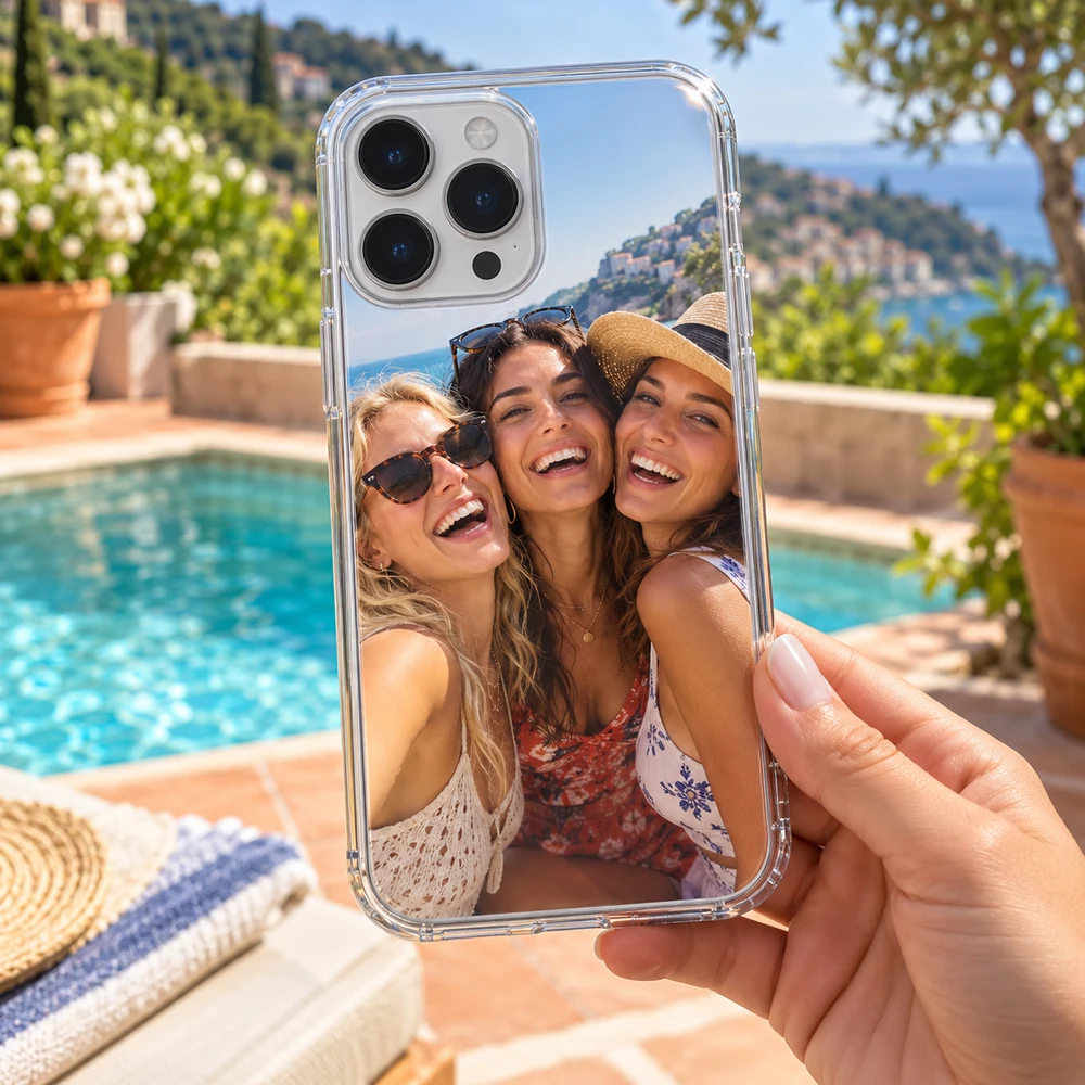 Phone case printed with a photo of friends